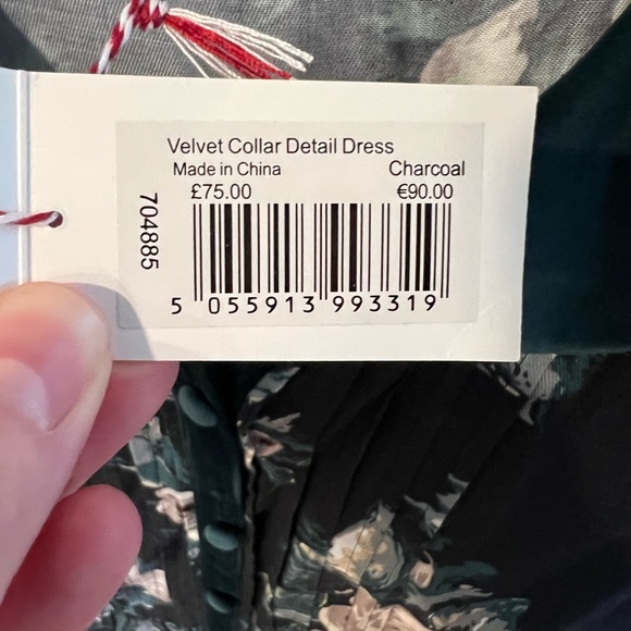 NWT Cath Kidston Devonshire Rose Velvet Collar Detail Dress UK sz 16 - Picture 4 of 5